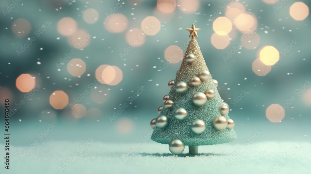 Christmas tree on the background with golden bokeh lights