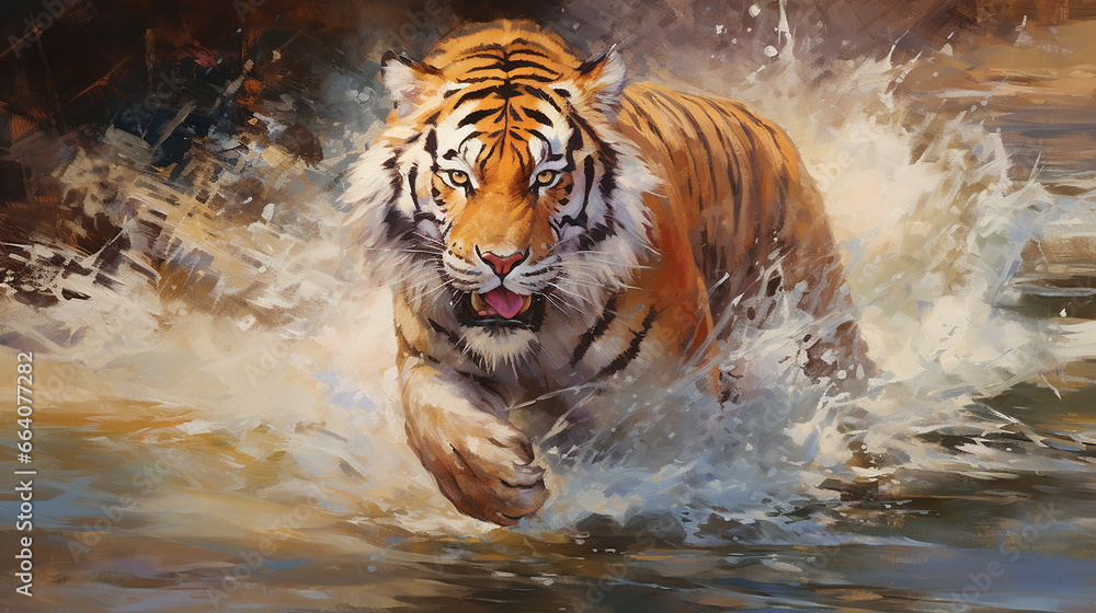 Tigre correndo no rio 