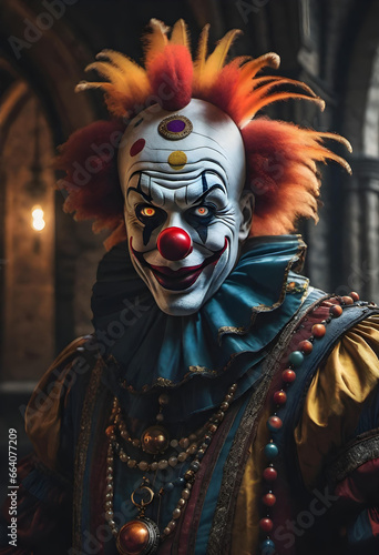 ortrait of a scary horror clown. generative ai © Martin