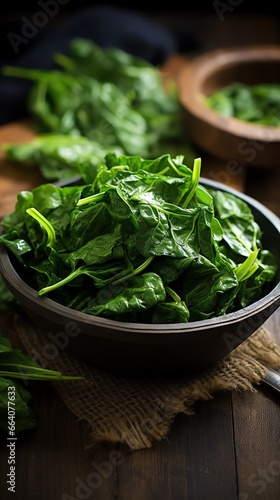 a bowl of spinach on a table