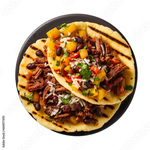 Top view Arepa Pabellon on a transparent background.
