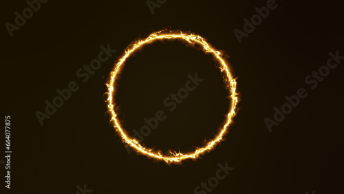 Slow motion of flame and current, burning ring of fire on black background. Current in the form of a circle. 3D visualization, 4K