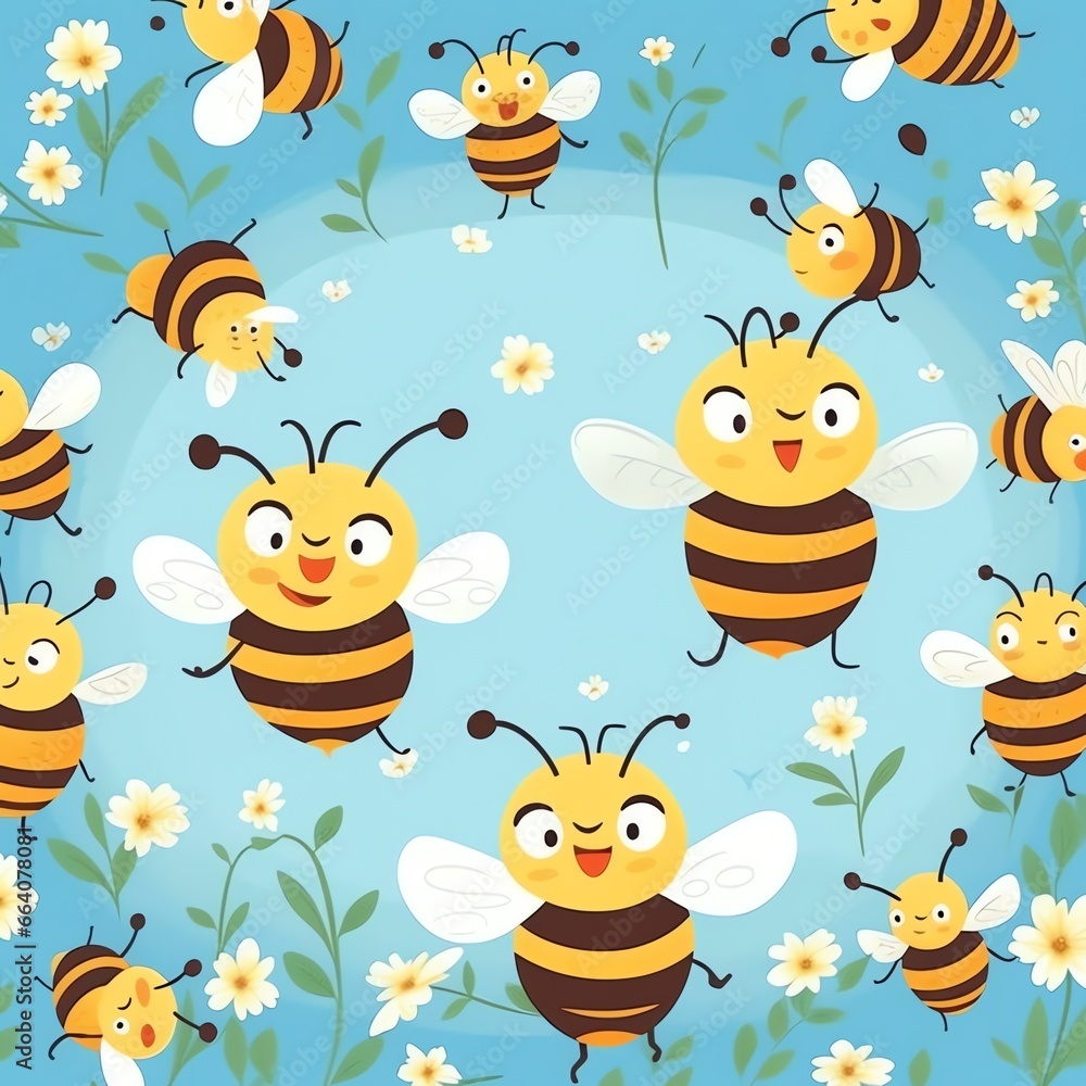 a group of bees and flowers