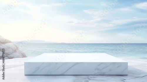 a white rectangular object on a surface with water in the background
