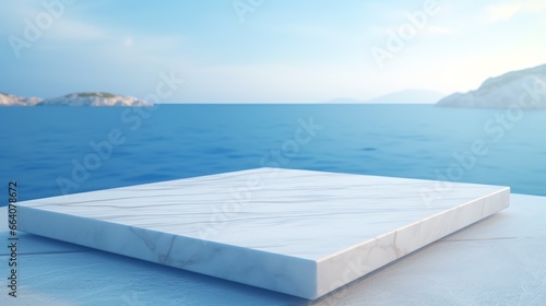 a white square object on a surface with water in the background © ion