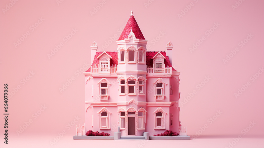 Pink house on a pink background