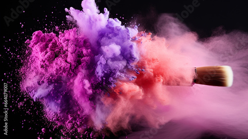 pink and purple brush with powder on black