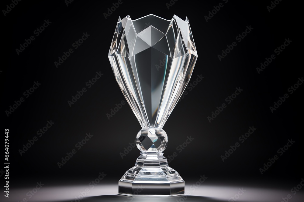 a glass trophy on a black background - obrazy, fototapety, plakaty 