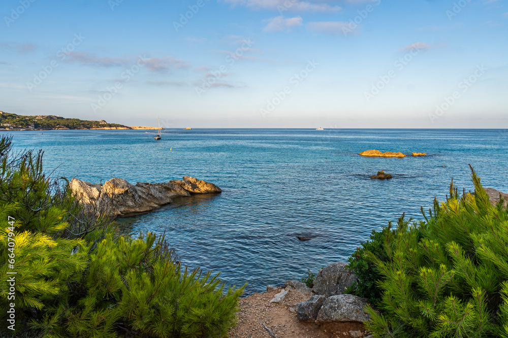 The beautiful coast with the turquoise water of the Mediterranean Sea and stunning cliffs of Cala Ratjada on Majorca Island, Spain