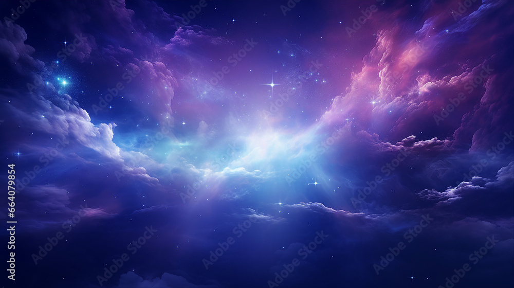 Purple and blue lights in galaxy, space with stars, abstract background Purple and blue lights in galaxy, space with stars, abstract background