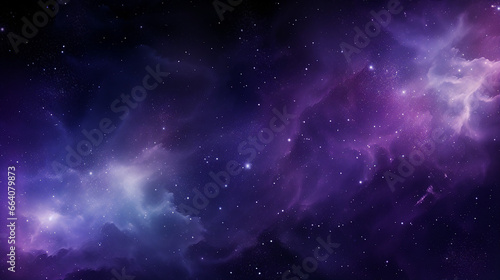Purple and blue lights in galaxy, space with stars, abstract background