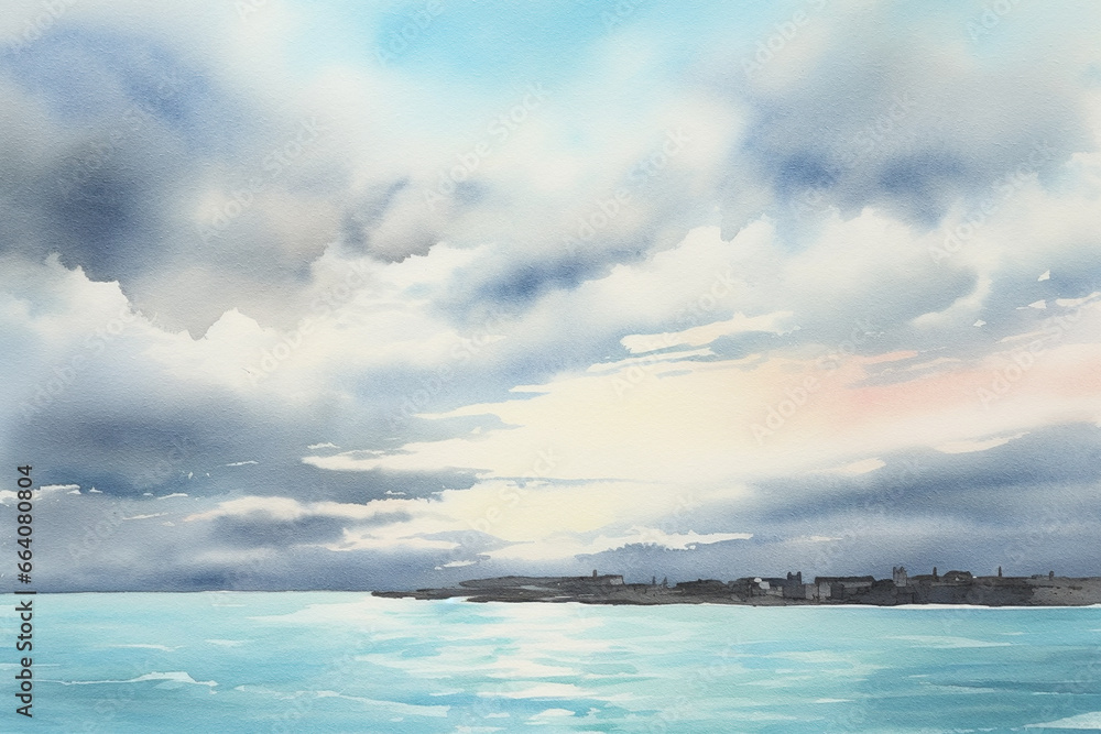 Watercolor Dreams: Original Ocean and Sky Painting in Ethereal Hues