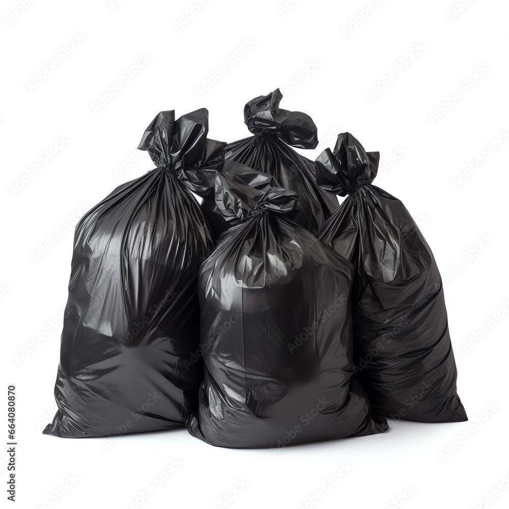 a group of black garbage bags