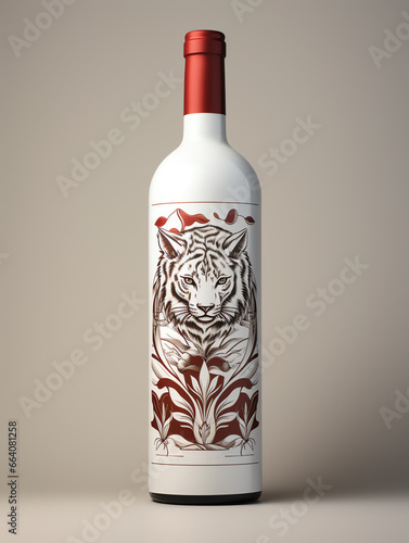 a white bottle with a tiger on it
