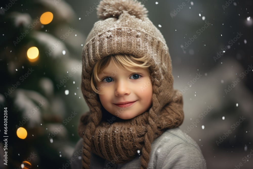 portrait of a child in a hat. winter. New Year's and Christmas portrait of a child in a hat. winter. New Year's and Christmas