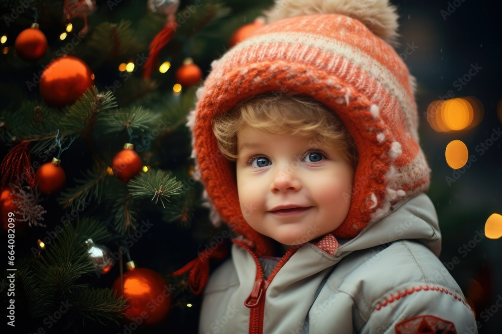 portrait of a child in a hat. winter. New Year's and Christmas portrait of a child in a hat. winter. New Year's and Christmas