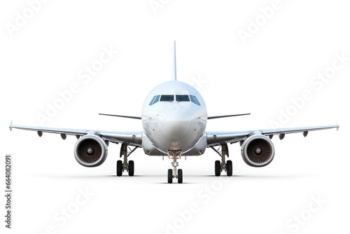 a white airplane with its front landing gear
