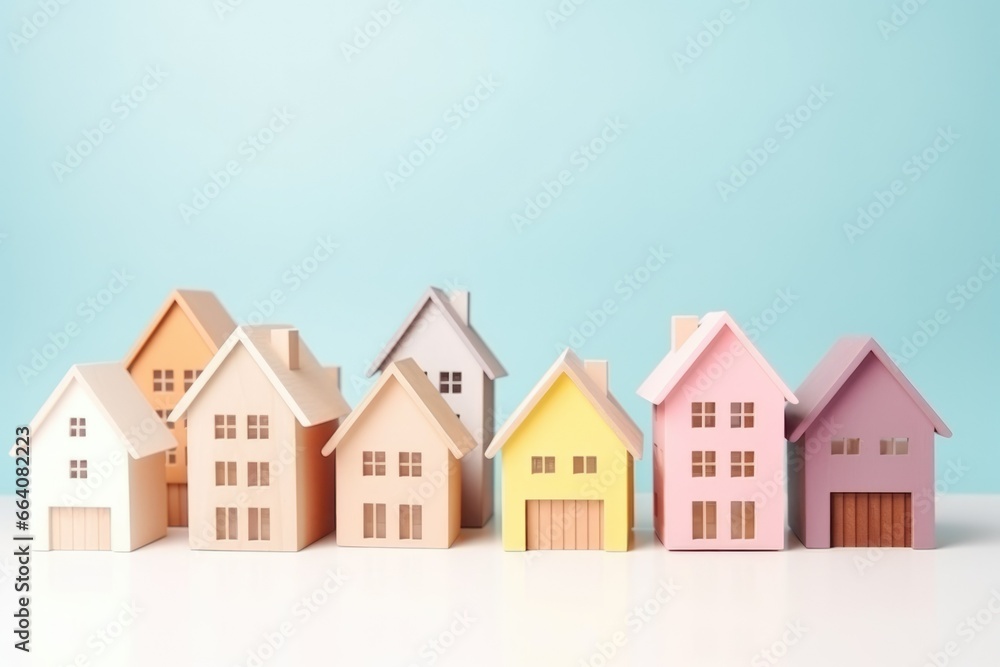 toy pastel wooden houses. mortgage. rent a house. 