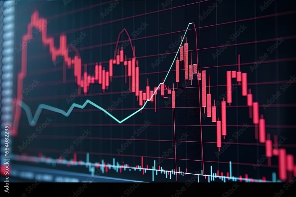 Close-up of the graph on the monitor screen. Trading. Economy. Generative AI Close-up of the graph on the monitor screen. Trading. Economy. Generative AI