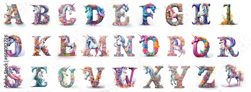 Set of Unicorn Letters Alphabet, illustrated Unicorn Children's Alphabet