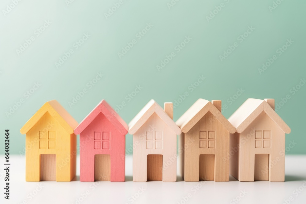 wooden toy houses on a pastel background. real estate wooden toy houses on a pastel background. real estate