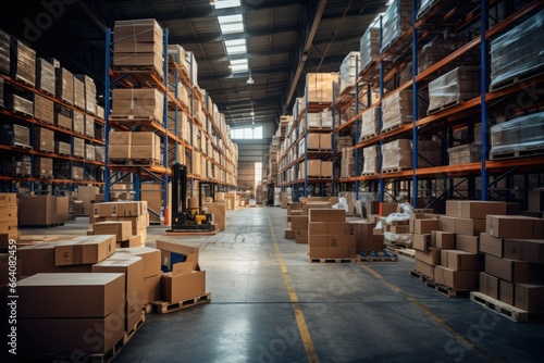 Warehouse with boxes. Logistics center. Pick-up point