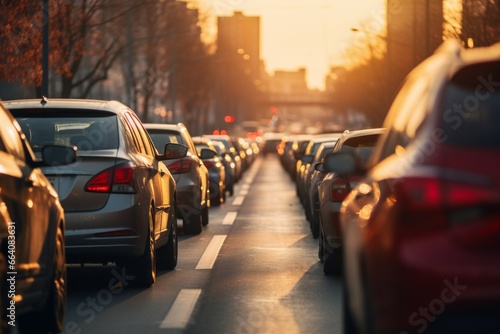 Traffic jams during rush hour. Background with selective focus and copy space