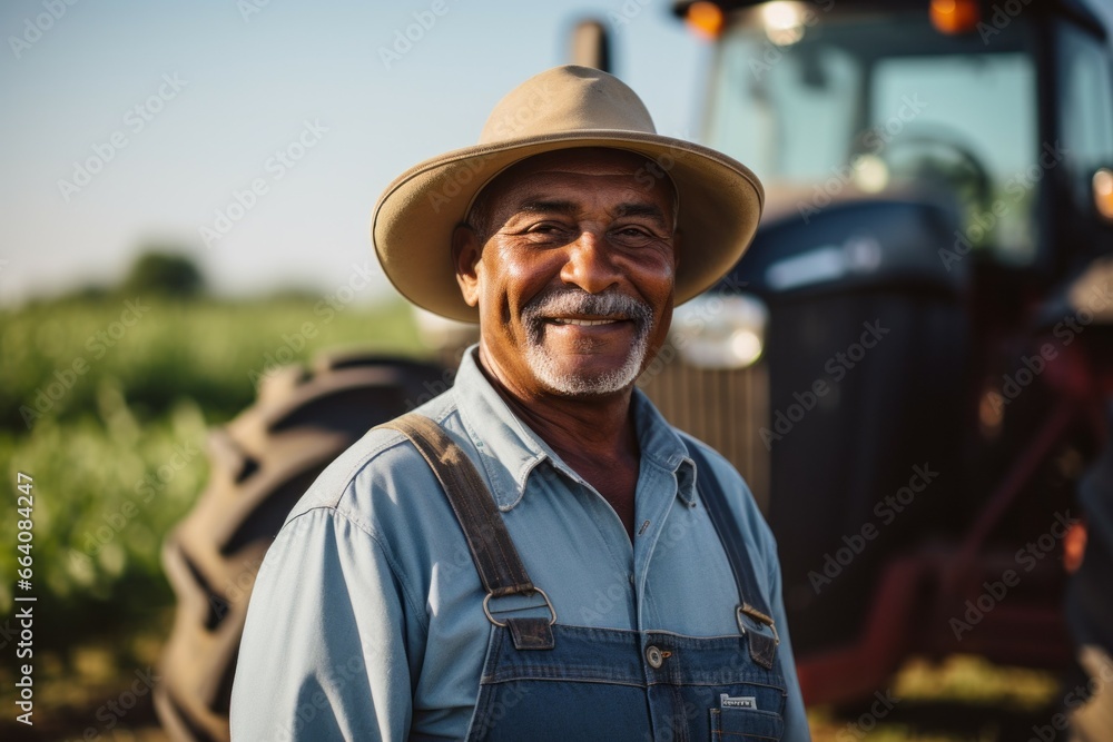 The man is a farmer. Portrait with selective focus and copy space