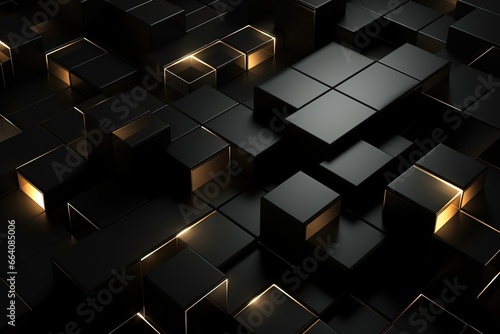 Abstract 3d rendering of chaotic black and golden cubes  AI Generated