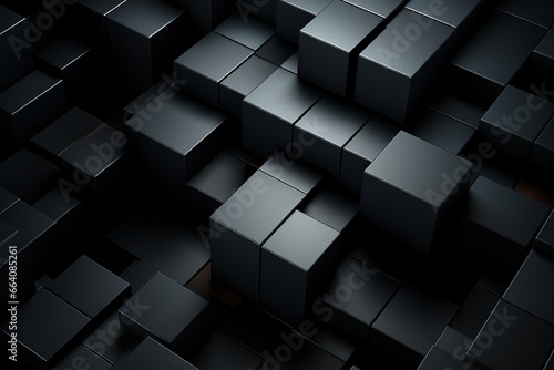 Abstract black cubes background, 3d render illustration, square shape, AI Generated