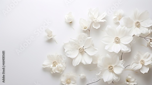  a bunch of white flowers on a white background with space for text. generative ai