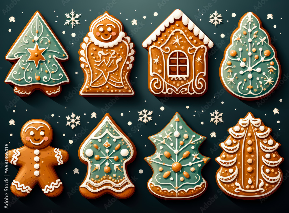 set of gingerbread cookies arranged cartoon set of gingerbread cookies arranged cartoon