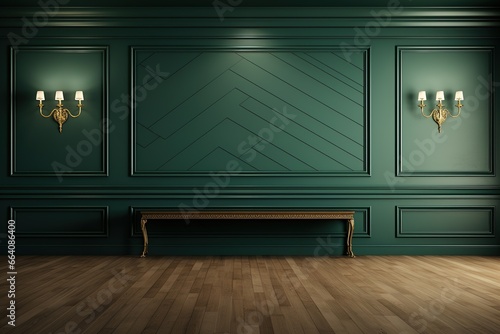 Classic interior with green walls  wooden floor and classic furniture  Ai Generated