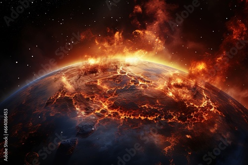Earth in fire, Space view, Earth Expulsion, AI Generated