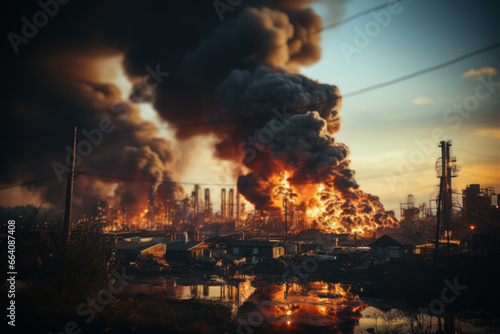 Smoke billowing from a chemical plant, illustrating the toxic emissions that pose environmental hazards. Concept of industrial pollution. Generative Ai.