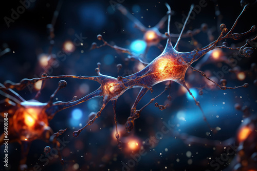 A close-up of a neuron firing in the brain, symbolizing the intricacies of the nervous system. Concept of neurobiology. Generative Ai.