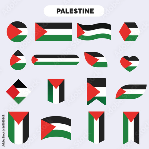 Palestine flag - flat collection. Flags of different shaped sixteen flat icons