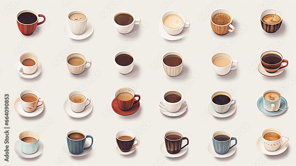 a group of coffee cups sitting next to each other on top of a table. generative ai a group of coffee cups sitting next to each other on top of a table. generative ai