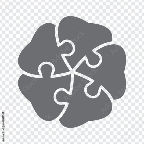 Simple icon puzzle in gray. Simple icon puzzle of the five elements on transparent background for your web site design, app, UI. EPS10.