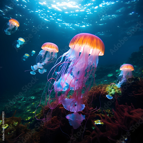 glowing jellyfish in sea - created with generative AI