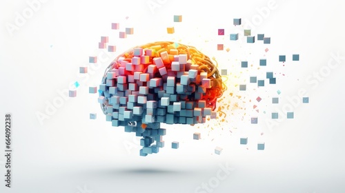 Pixel cubes vector svg, brain as brain cloud with colorful flashes social impact and with a total white background