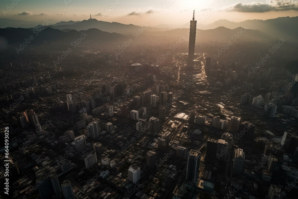 Naklejka premium Aerial view of Taiwan during the coronavirus pandemic in Taipei. Generative AI