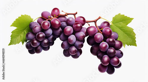 Blue grapes with branch and leaves on white isolated background 