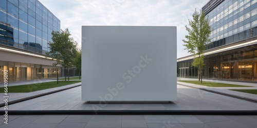 cube design street public space white signboard or park advertisement clean wall billboard at business office building entrance park for corporate branding or commercial posters outdoor mockup