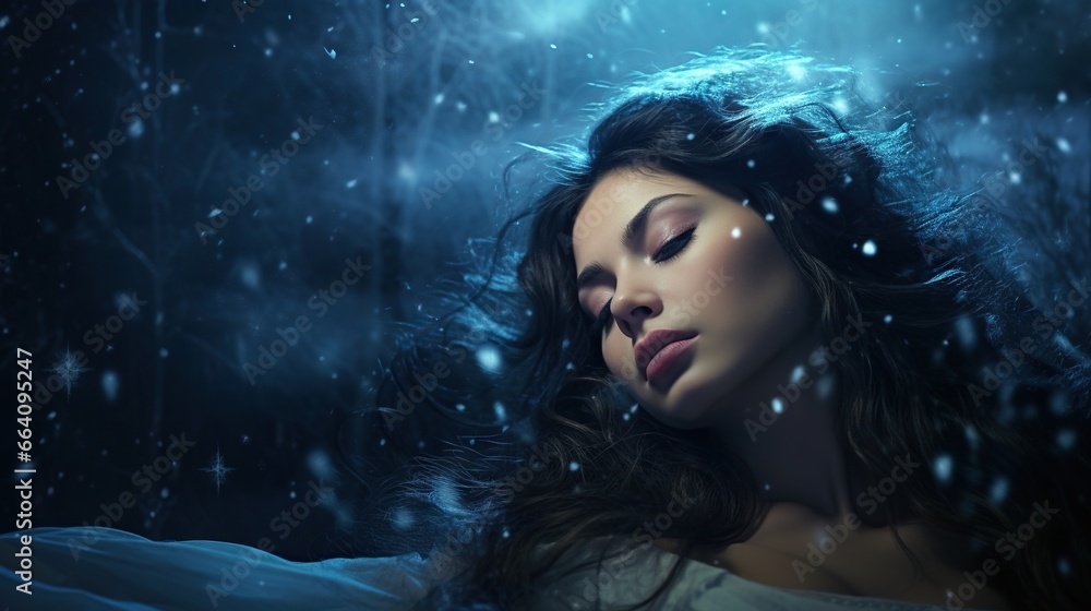a woman with her eyes closed in the snow with her eyes closed. generative ai a woman with her eyes closed in the snow with her eyes closed. generative ai