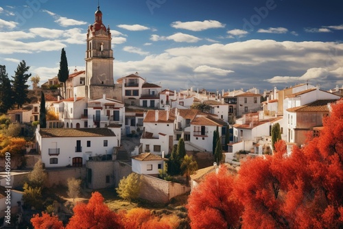 The Spanish town San Agustín de Guadalix in the Madrid region against a backdrop. Generative AI photo