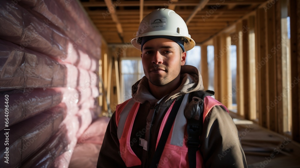 Smiling Construction Manager in Hardhat on Construction Site Smiling Construction Manager in Hardhat on Construction Site