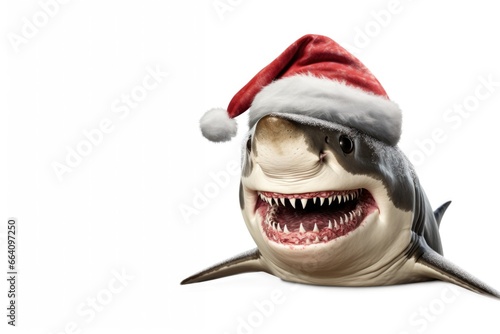 shark wearing a christmas hat 