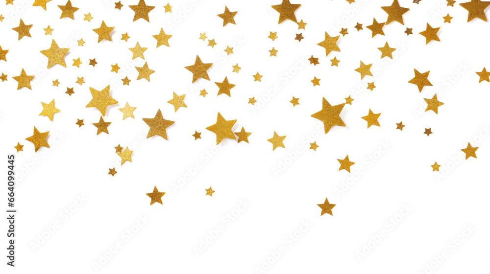 Golden stars isolated as pattern, demarcated against transparent background, PNG