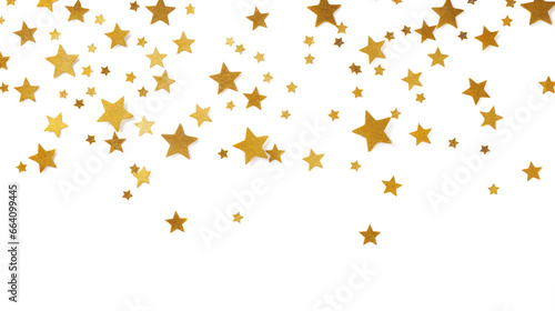 Golden stars isolated as pattern, demarcated against transparent background, PNG photo